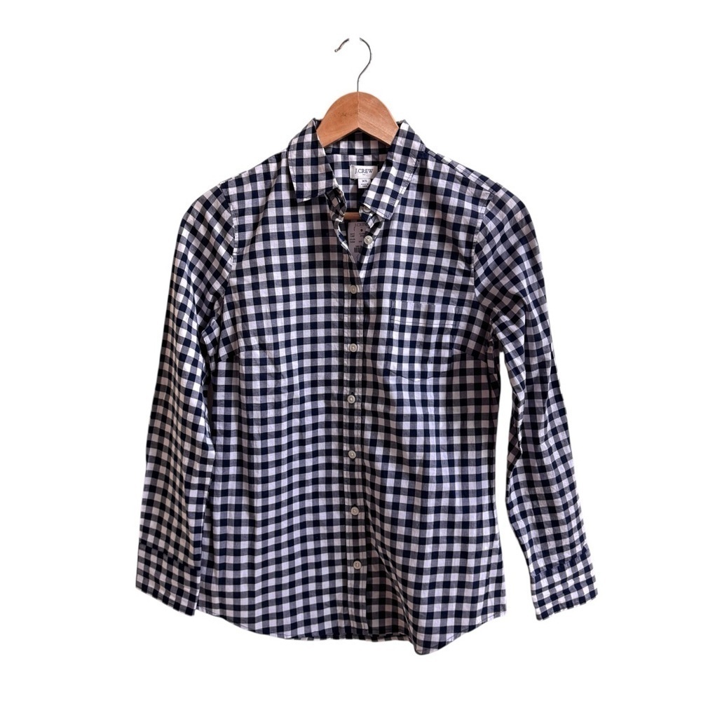 J Crew Navy Blue Check Long Sleeve Collared Button Up Womens Size XS Cotton